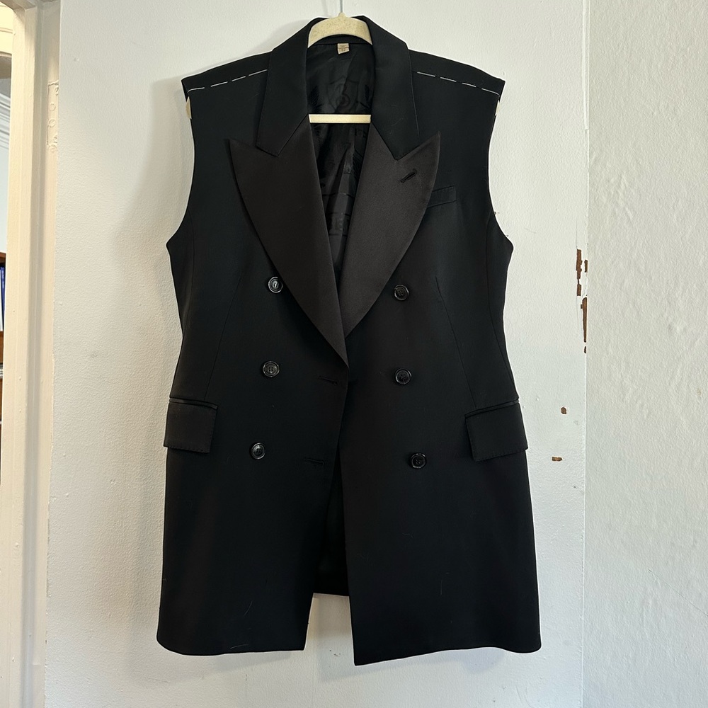Burberry satin trim wool blazer vest blazer vest